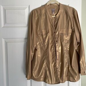 Chicos Shiny Gold Long Sleeve Shirt
